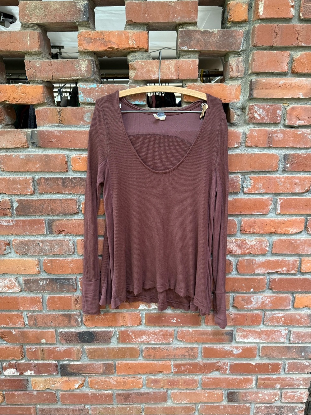 We The Free Brown Scoop Neck Long Sleeve Top